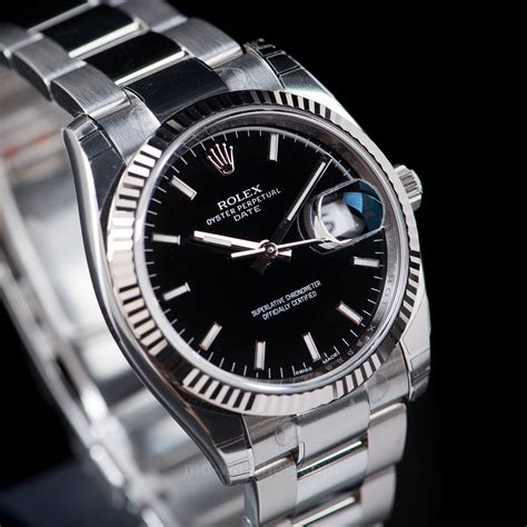 damen rolex edelstahl 115234 schwarzes zifferblatt 34mm|Rolex Oyster Perpetual Date 115234 .